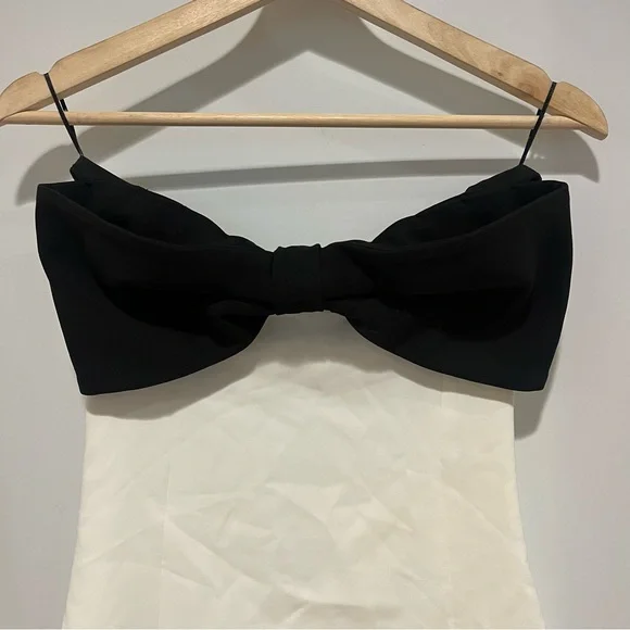 NWT Zara Tied White Strapless Mini Dress Black Bow S